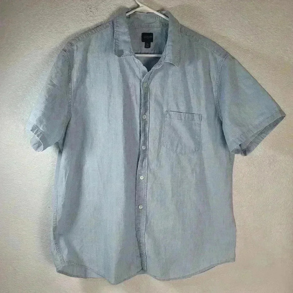 J Crew Light Blue Short Sleeve Button Up Casual Shirt Sz XL - Picture 1 of 6